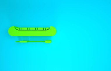 Mavi arka planda yeşil kano ve kürek ikonu izole edildi. Balıkçılık ve turizm için kano. Açık hava aktiviteleri. Minimalizm kavramı. 3d illüstrasyon 3B canlandırma