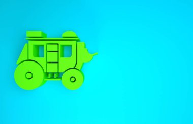 Yeşil Batı posta arabası simgesi mavi arkaplanda izole edildi. Minimalizm kavramı. 3d illüstrasyon 3B canlandırma