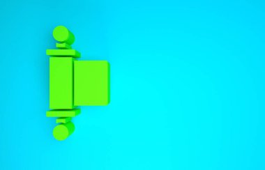 Yeşil KHK, kağıt, parşömen, parşömen simgesi mavi arkaplanda izole edilmiş. Çin parşömeni. Minimalizm kavramı. 3d illüstrasyon 3B canlandırma