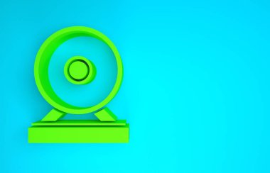 Green Gong müzik perküsyon enstrümanı dairesel metal disk ikonu mavi arka planda izole edildi. Minimalizm kavramı. 3d illüstrasyon 3B canlandırma