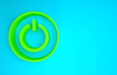 Mavi arkaplanda yeşil güç simgesi izole edildi. Başlat işareti. Minimalizm kavramı. 3d illüstrasyon 3d canlandırma
