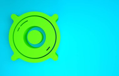 Mavi arkaplanda yeşil Stereo hoparlör simgesi izole edildi. Ses sistemi hoparlörleri. Müzik ikonu. Müzikal sütun hoparlörü. Minimalizm kavramı. 3d illüstrasyon 3B canlandırma