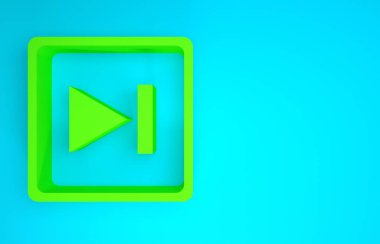 Yeşil Hızlı ileri simgesi mavi arkaplanda izole edildi. Minimalizm kavramı. 3d illüstrasyon 3B canlandırma