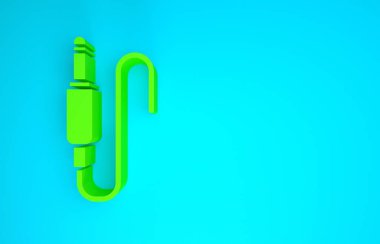 Mavi arkaplanda Green Audio Jack simgesi izole edildi. Bağlantı ses ekipmanları için ses kablosu. Fiş kablosu. Müzik aleti. Minimalizm kavramı. 3d illüstrasyon 3B canlandırma