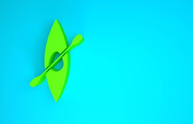 Mavi arka planda yeşil kano ve kürek ikonu izole edildi. Balıkçılık ve turizm için kano. Açık hava aktiviteleri. Minimalizm kavramı. 3d illüstrasyon 3B canlandırma