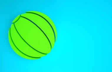 Yeşil Sahildeki top ikonu mavi arkaplanda izole edildi. Minimalizm kavramı. 3d illüstrasyon 3B canlandırma