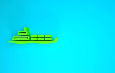 Yeşil petrol tankeri ikonu mavi arka planda izole edildi. Minimalizm kavramı. 3d illüstrasyon 3B canlandırma