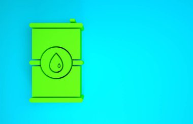 Yeşil Fıçı yağ ikonu mavi arkaplanda izole edilmiş. Minimalizm kavramı. 3d illüstrasyon 3d canlandırma