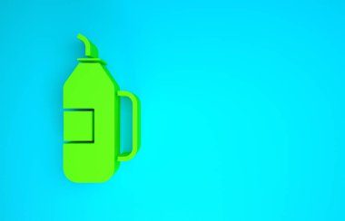 Mavi arkaplanda yeşil fitness titreşim simgesi izole edildi. Su ve protein kokteylleri için kapaklı spor karıştırıcı şişesi. Minimalizm kavramı. 3d illüstrasyon 3B canlandırma