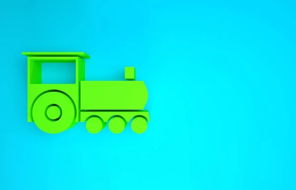 Icona del treno retrò verde isolato su sfondo blu. Simbolo dei trasporti pubblici. Concetto minimalista. Illustrazione 3d rendering 3D — Foto Stock