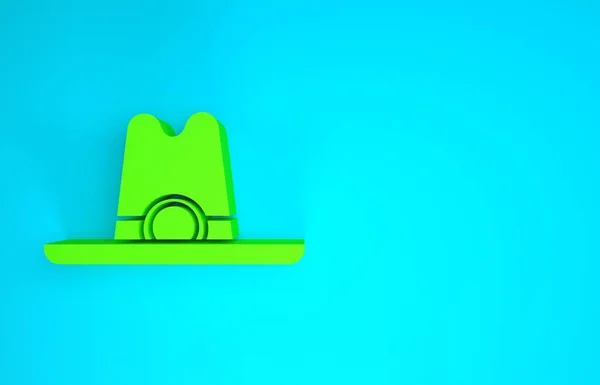 Icono de sombrero vaquero occidental verde aislado sobre fondo azul. Concepto minimalista. 3D ilustración 3D render — Foto de Stock