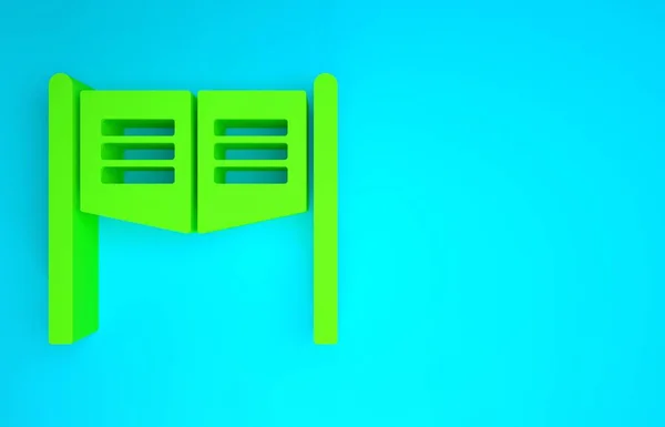 Green Old western swinging saloon door icon isolated on blue background. Minimalism concept. 3d illustration 3D render