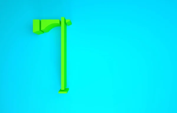 緑のネイティブアメリカのトマホークの斧アイコンは、青の背景に隔離された。最小限の概念。3Dイラスト3Dレンダリング — ストック写真