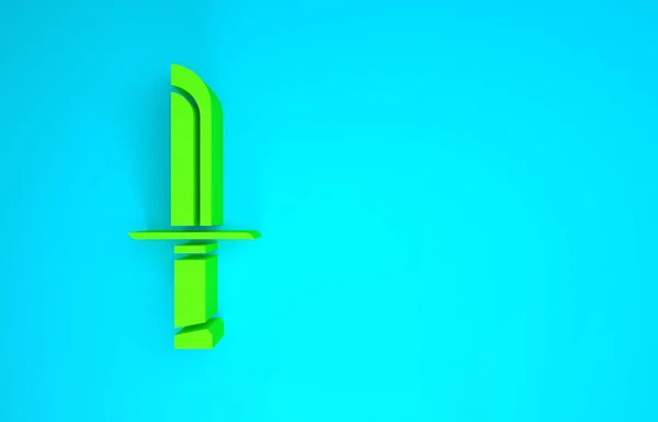 緑の軍用ナイフアイコンは青の背景に隔離されています。最小限の概念。3Dイラスト3Dレンダリング — ストック写真