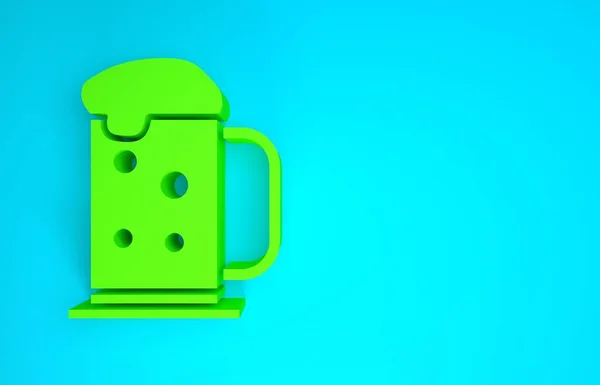 Green Wooden beer mug icon isolated on blue background. Minimalism concept. 3d illustration 3D render — Stock Photo, Image