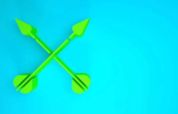 Setas cruzadas verdes ícone isolado no fundo azul. Conceito de minimalismo. 3D ilustração 3D render — Fotografia de Stock