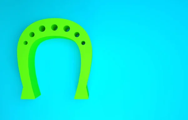 Ікона Green Horseshoe ізольована на синьому тлі. Концепція мінімалізму. 3D-рендеринг — стокове фото