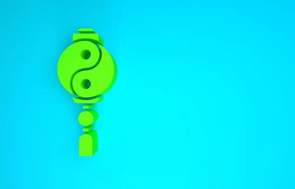 Zielony symbol Yin Yang harmonii i równowagi ikony izolowane na niebieskim tle. Koncepcja minimalizmu. Ilustracja 3D 3D renderowania — Zdjęcie stockowe