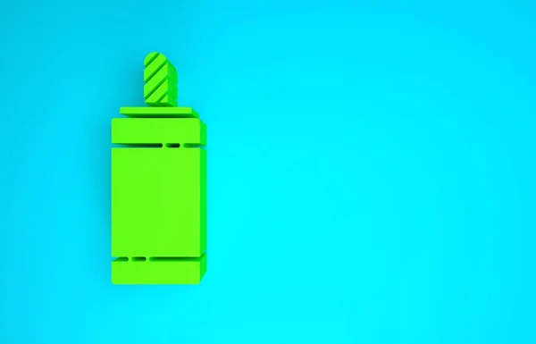 Ikona Zeleného Fireworku izolovaná na modrém pozadí. Koncept zábavné párty. Výbušný pyrotechnický symbol. Minimalismus. 3D ilustrace 3D vykreslení — Stock fotografie