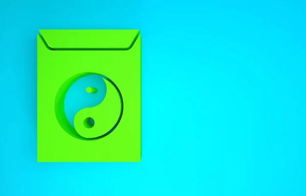 Green Yin Yang and envelope icon isolated on blue background. Symbol of harmony and balance. Minimalism concept. 3d illustration 3D render