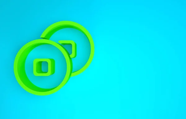 Green Chinese Yuan currency symbol icon isolated on blue background. Coin money. Banking currency sign. Cash symbol. Minimalism concept. 3d illustration 3D render