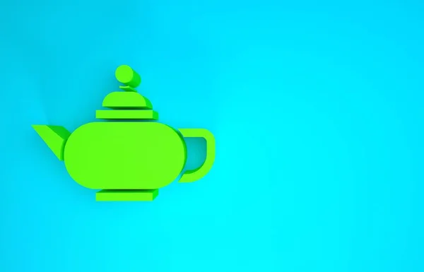 Green Traditional Chinese tea ceremony icon isolated on blue background. Teapot with cup. Minimalism concept. 3d illustration 3D render — Stock Photo, Image