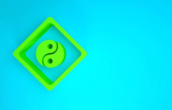 Green Yin Yang symbol of harmony and balance icon isolated on blue background. Minimalism concept. 3d illustration 3D render