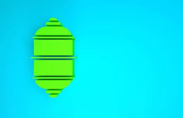 Icono de linterna de papel chino verde aislado sobre fondo azul. Concepto minimalista. 3D ilustración 3D render — Foto de Stock