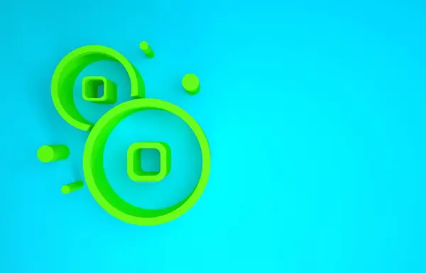 Zöld kínai jüan valuta szimbólum ikon elszigetelt kék alapon. Pénzérme. Banki pénznem jel. Készpénz szimbólum. Minimalizmus koncepció. 3d illusztráció 3D render — Stock Fotó
