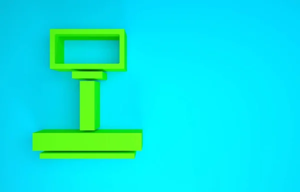 Grüne Skala Symbol isoliert auf blauem Hintergrund. Logistik und Lieferung. Gewicht der Lieferung Paket auf einer Waage. Minimalismus-Konzept. 3D Illustration 3D Renderer — Stockfoto