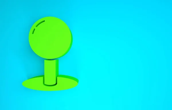 Icono verde Push pin aislado sobre fondo azul. Signo de chinchetas. Concepto minimalista. 3D ilustración 3D render — Foto de Stock