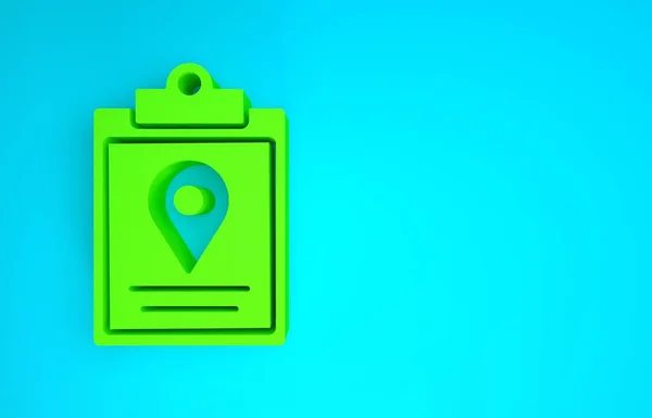 Green Document tracking marker system icon isolated on blue background. Parcel tracking. Minimalism concept. 3d illustration 3D render
