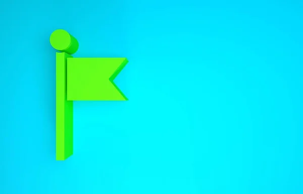 Green Flag icon isolated on blue background. Location marker symbol. Minimalism concept. 3d illustration 3D render — Stock Photo, Image