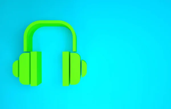Grünes Kopfhörersymbol isoliert auf blauem Hintergrund. Support Kundenservice, Hotline, Call Center, Faq, Wartung. Minimalismus-Konzept. 3D Illustration 3D Renderer — Stockfoto