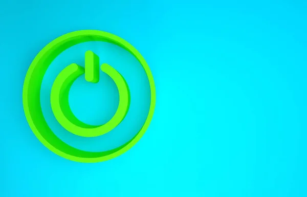 Zöld Power gomb ikon elszigetelt kék háttérrel. Indítsd a jelet. Minimalizmus koncepció. 3d illusztráció 3d render — Stock Fotó