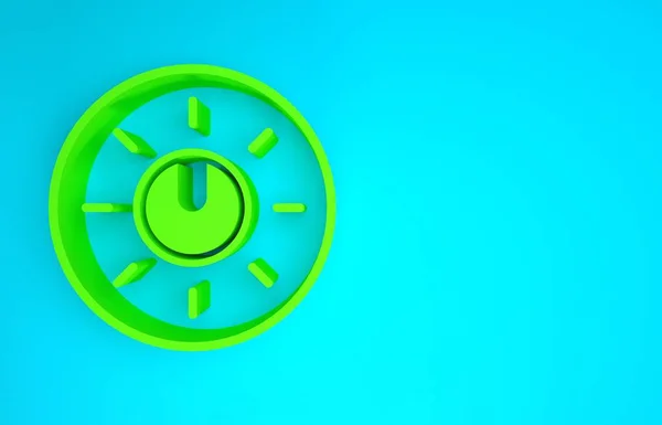 Icono de configuración de la tecnología de nivel de botón verde Dial aislado sobre fondo azul. Botón de volumen, control de sonido, regulador analógico. Concepto minimalista. 3D ilustración 3D render —  Fotos de Stock