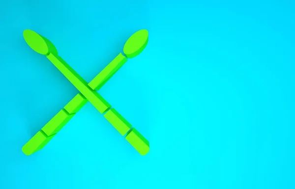 Bateria verde varas ícone isolado no fundo azul. Instrumento musical. Conceito de minimalismo. 3D ilustração 3D render — Fotografia de Stock
