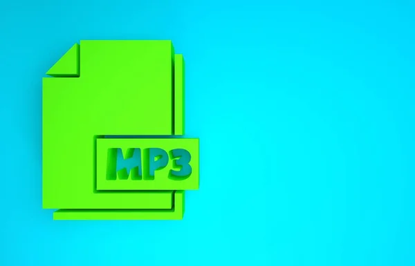 Documento de archivo MP3 verde. Descargar icono del botón mp3 aislado sobre fondo azul. Signo de formato de música Mp3. Símbolo de archivo MP3. Concepto minimalista. 3D ilustración 3D render — Foto de Stock