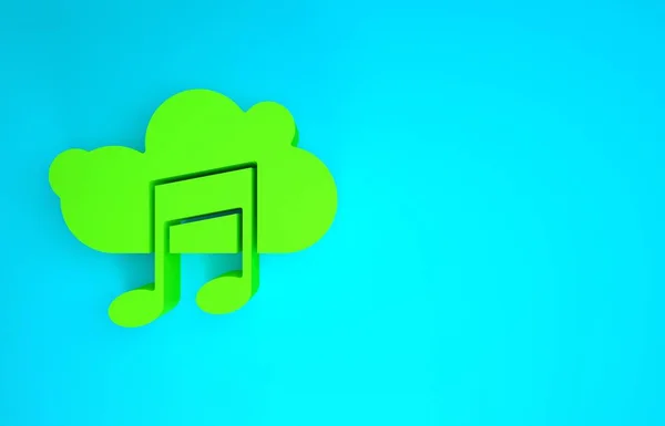 Green Music streaming service icon isolated on blue background. Sound cloud computing, online media streaming, song, audio wave. Minimalism concept. 3d illustration 3D render