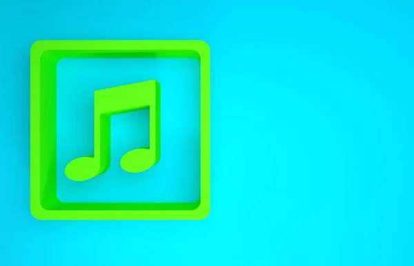 Nota musicale verde, icona di tono isolata su sfondo blu. Concetto minimalista. Illustrazione 3d rendering 3D — Foto Stock