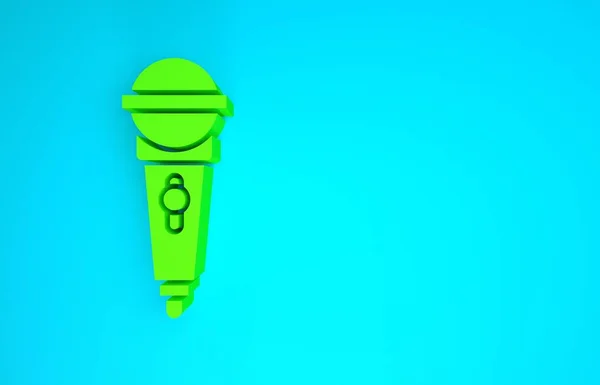 Icône Microphone vert isolé sur fond bleu. Sur micro micro radio. Signal haut-parleur. Concept de minimalisme. Illustration 3D rendu 3D — Photo