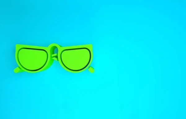 Icono de gafas verdes aislado sobre fondo azul. Símbolo de marco de gafas. Concepto minimalista. 3D ilustración 3D render — Foto de Stock