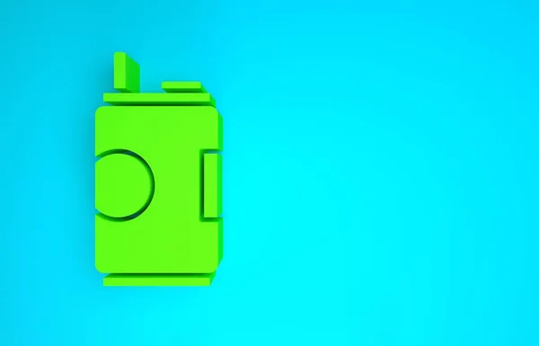 Green Soda może ikona izolowane na niebieskim tle. Koncepcja minimalizmu. Ilustracja 3D 3D renderowania — Zdjęcie stockowe