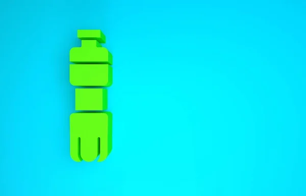 Botella verde icono de agua aislado sobre fondo azul. Signo de bebida de soda aqua. Concepto minimalista. 3D ilustración 3D render —  Fotos de Stock
