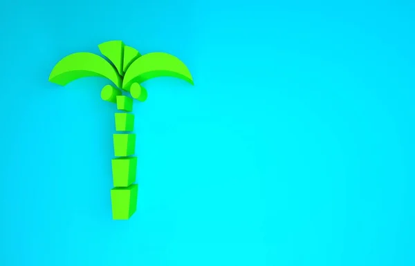 蓝色背景的绿色热带棕榈树图标。椰子树棕榈树。最低纲领的概念。3D渲染3D插图 — 图库照片