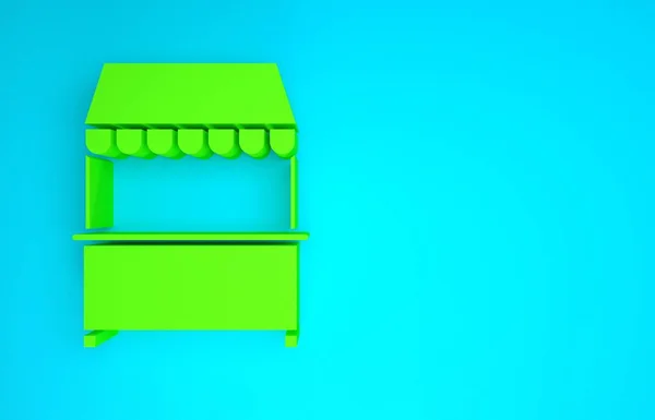 青の背景に輝くと木製のラックアイコンと緑の街の屋台。木製のラックでキオスク。最小限の概念。3Dイラスト3Dレンダリング — ストック写真