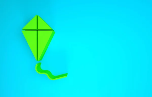 Green Kite icon isolated on blue background. Minimalism concept. 3d illustration 3D render — Stock Photo, Image