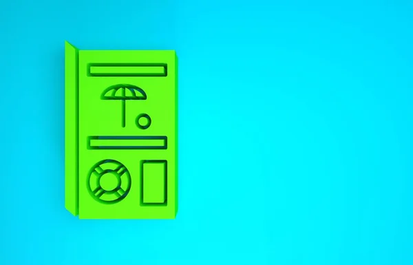 Green Travel Broschüre Symbol isoliert auf blauem Hintergrund. Minimalismus-Konzept. 3D Illustration 3D Renderer — Stockfoto