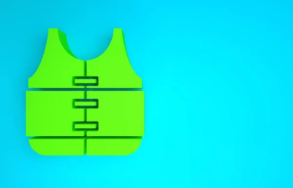 Green Life jacket icoon geïsoleerd op blauwe achtergrond. Een icoon van een vest. Extreme sport. Sportuitrusting. Minimalisme concept. 3d illustratie 3D renderen — Stockfoto