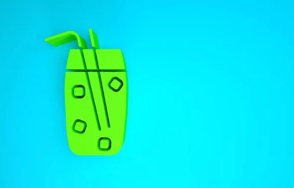 Зеленый коктейль и значок алкогольных напитков выделены на синем фоне. Концепция минимализма. 3D-рендеринг — стоковое фото